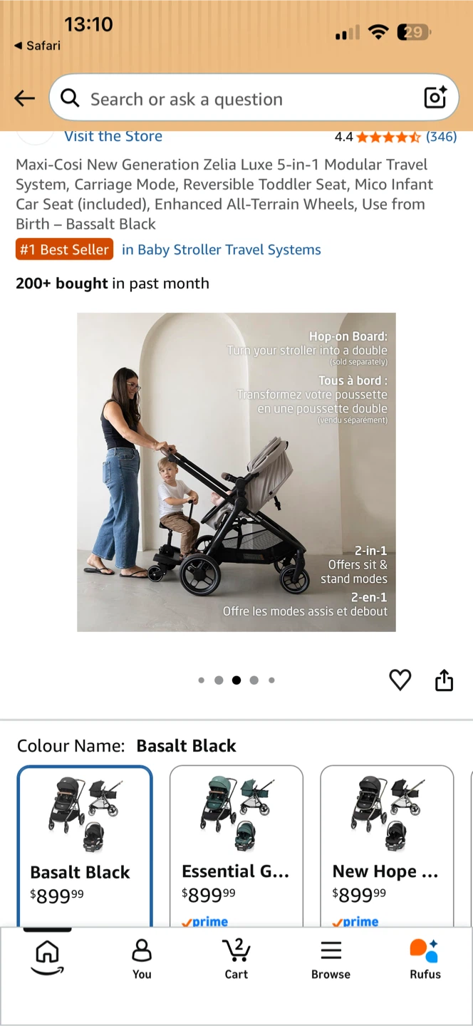 Maxi-Cosi Zelia Luxe 5-in-1 Modular Travel System - Basalt Black