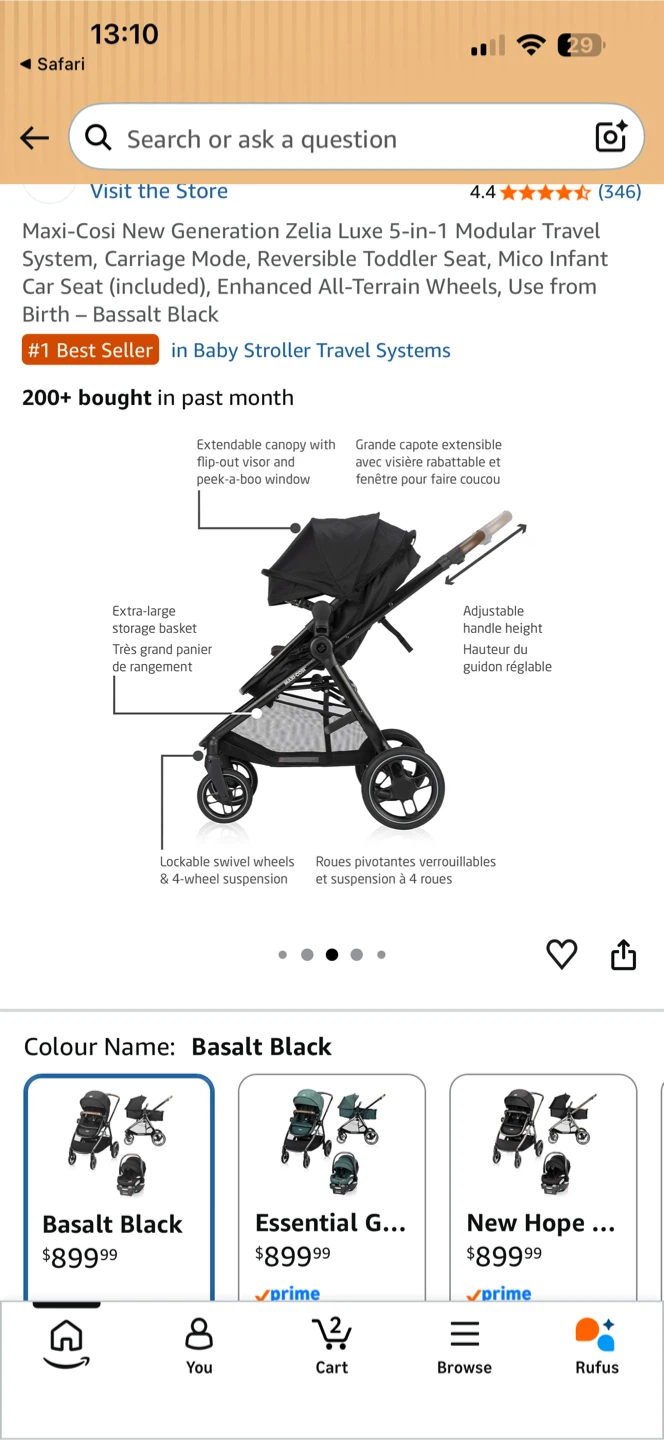 Maxi-Cosi Zelia Luxe 5-in-1 Modular Travel System - Basalt Black - photo 2