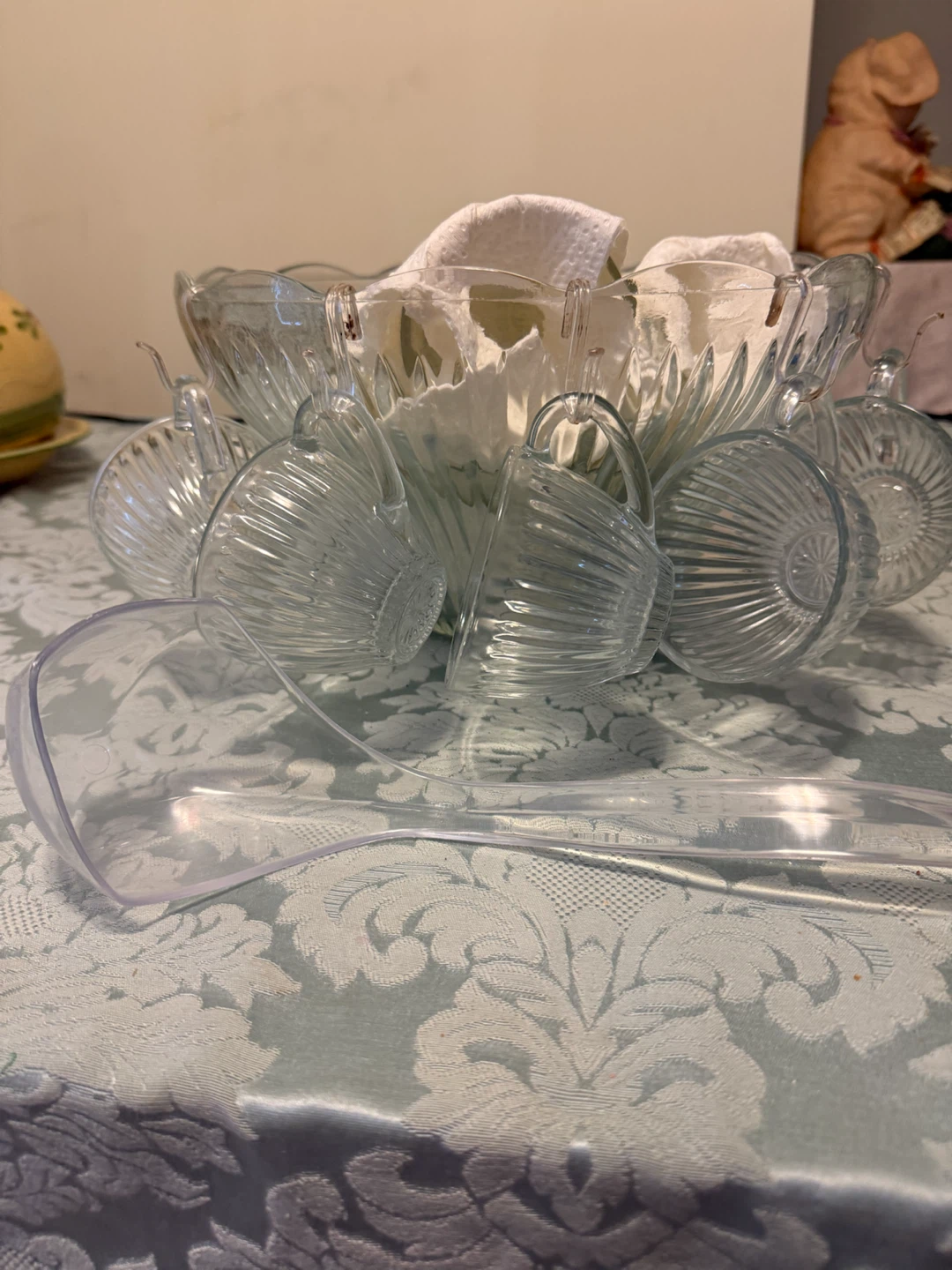 Glass Punch Bowl with Cups and Ladle