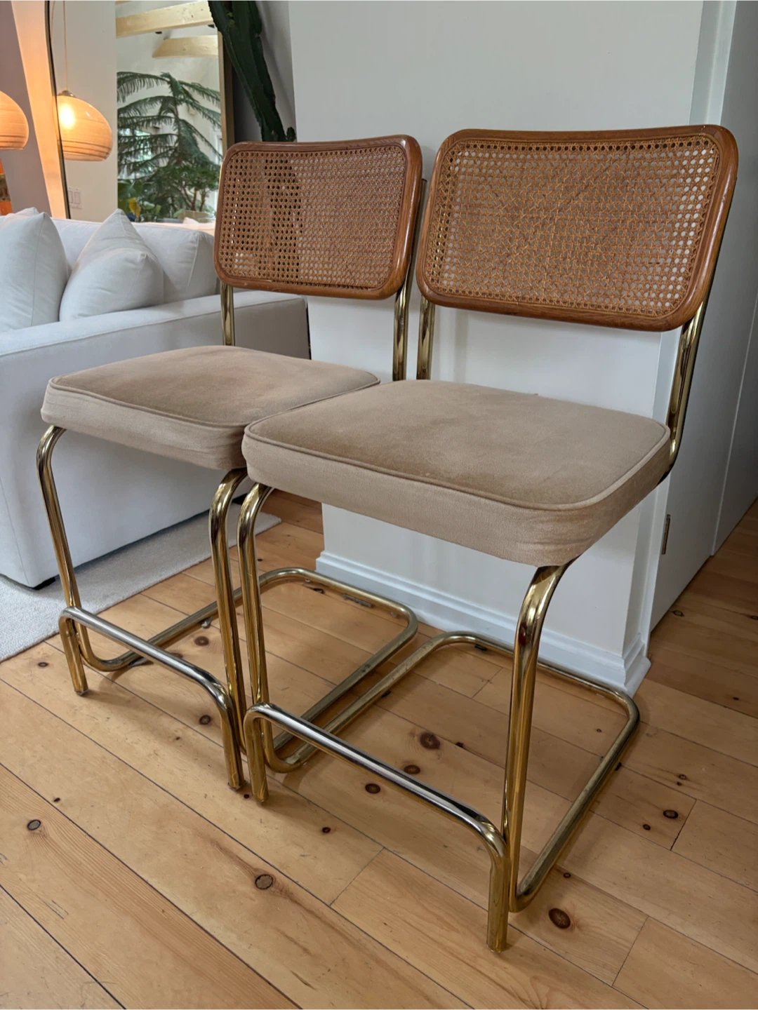 Pair of Mid-Century Modern Cane Back Counter Stools