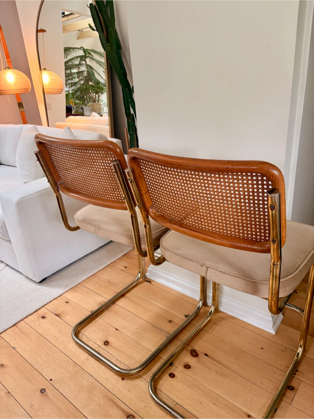 Pair of Mid-Century Modern Cane Back Counter Stools - photo 3