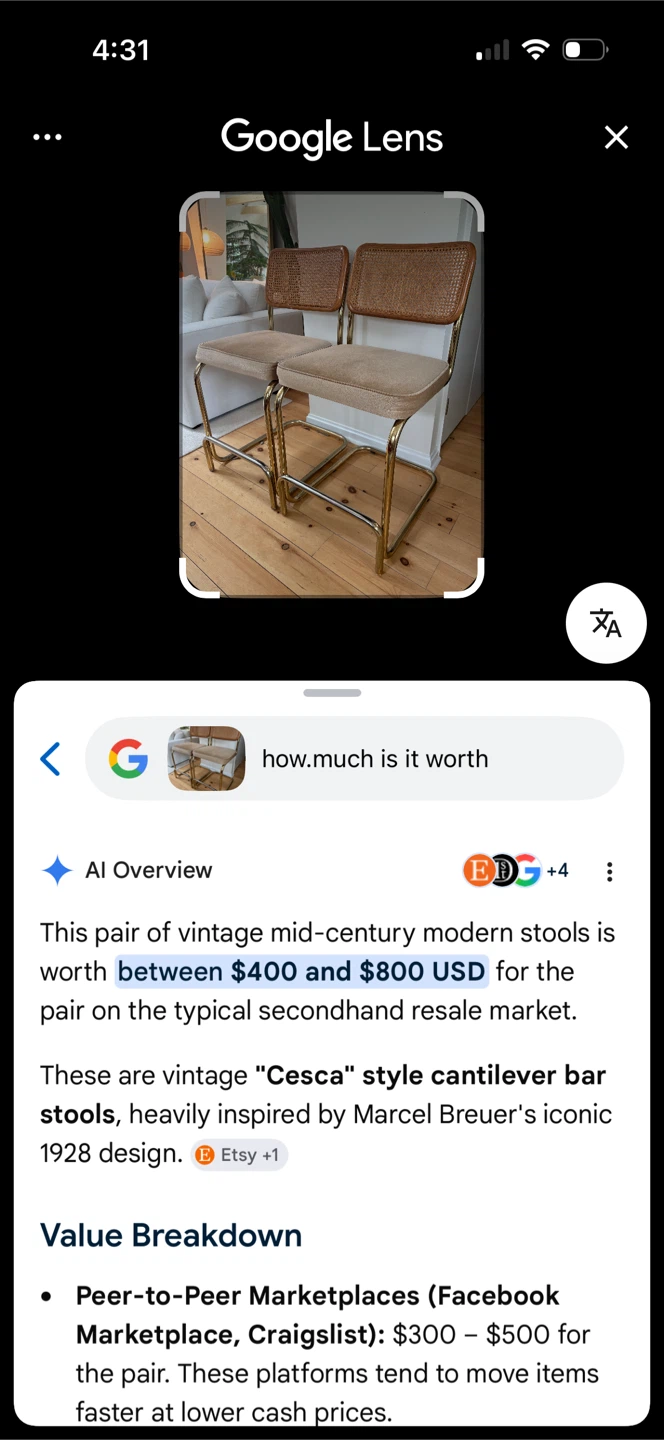 Pair of Mid-Century Modern Cane Back Counter Stools - photo 4
