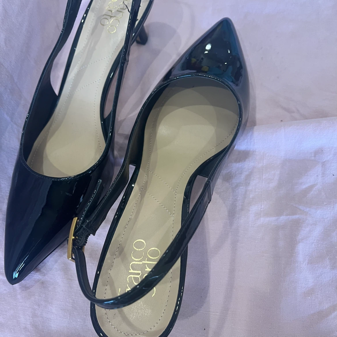 Franco Sarto Black Patent Slingback Heels Size 10