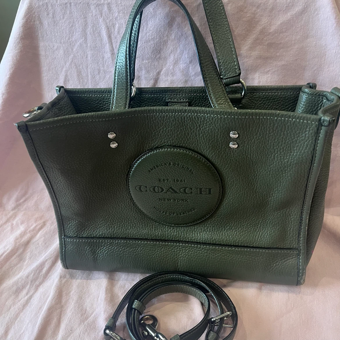 Coach Leather Tote Bag - Olive Green