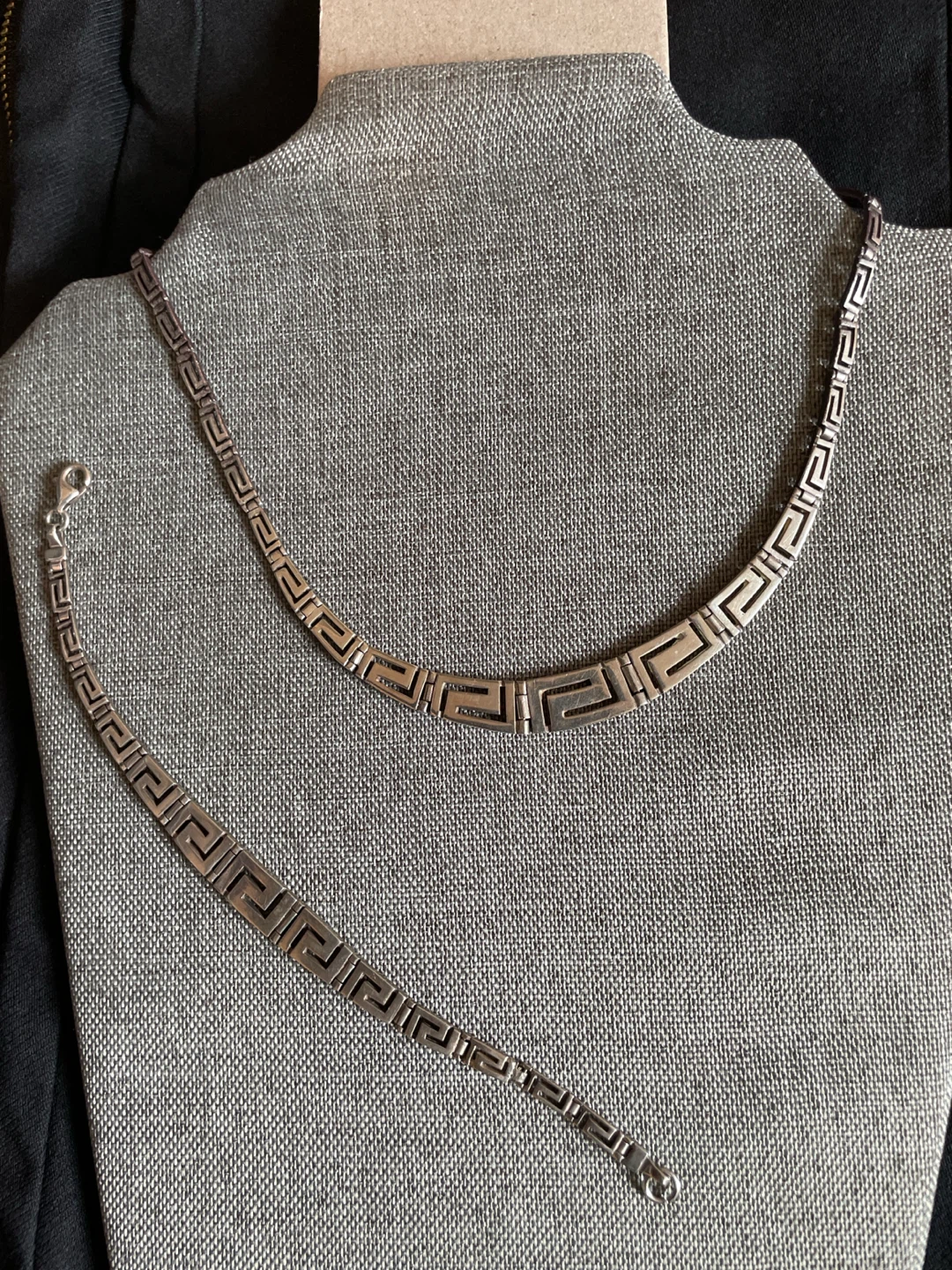 Silver Greek Key Necklace and Bracelet Set