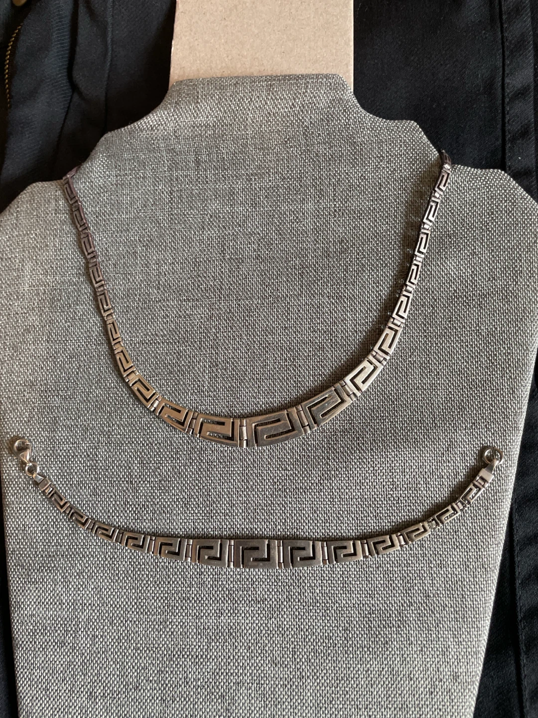 Silver Greek Key Necklace and Bracelet Set - photo 2