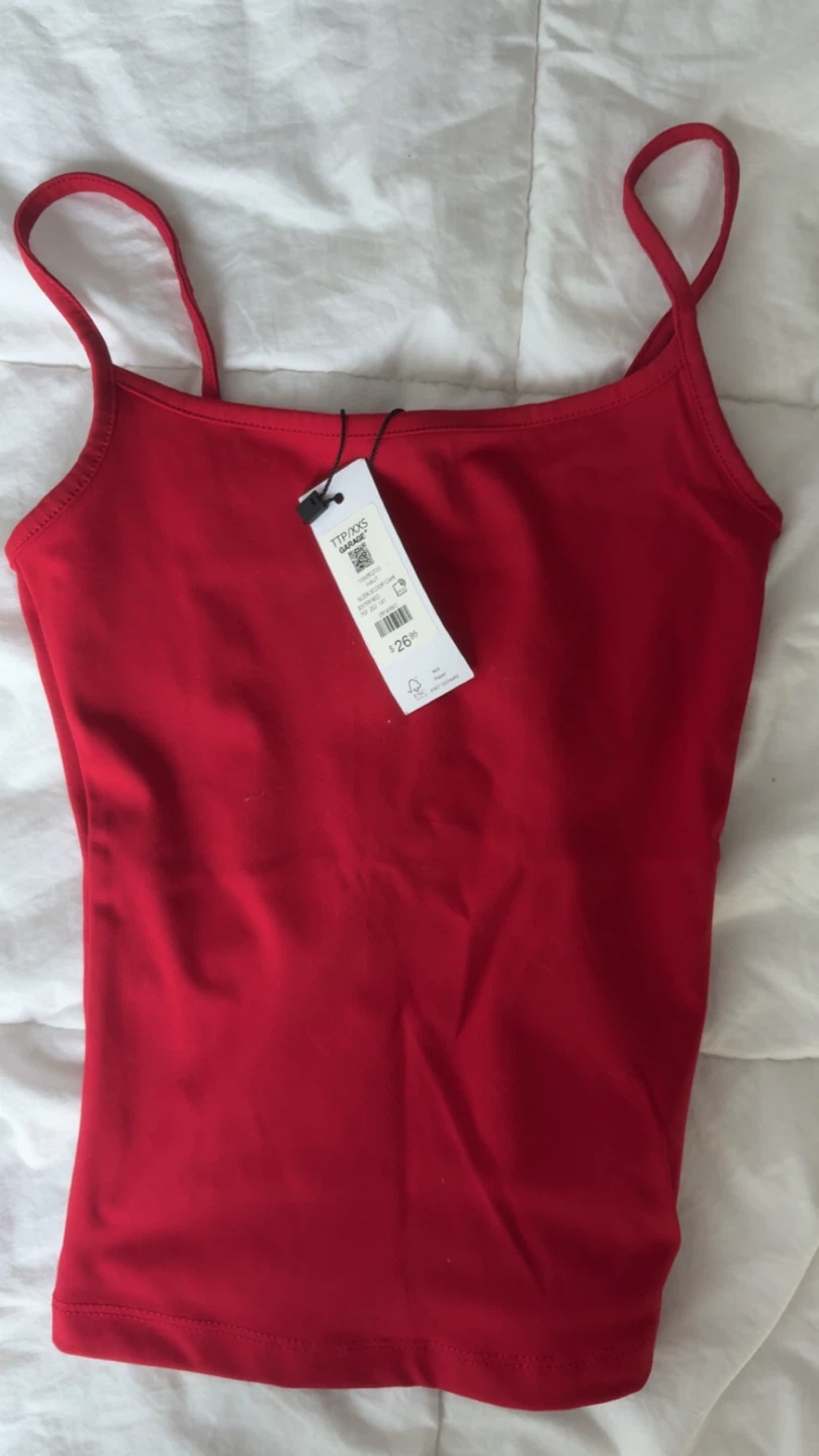 Garage tops red and white Spaghetti Strap Tank Top