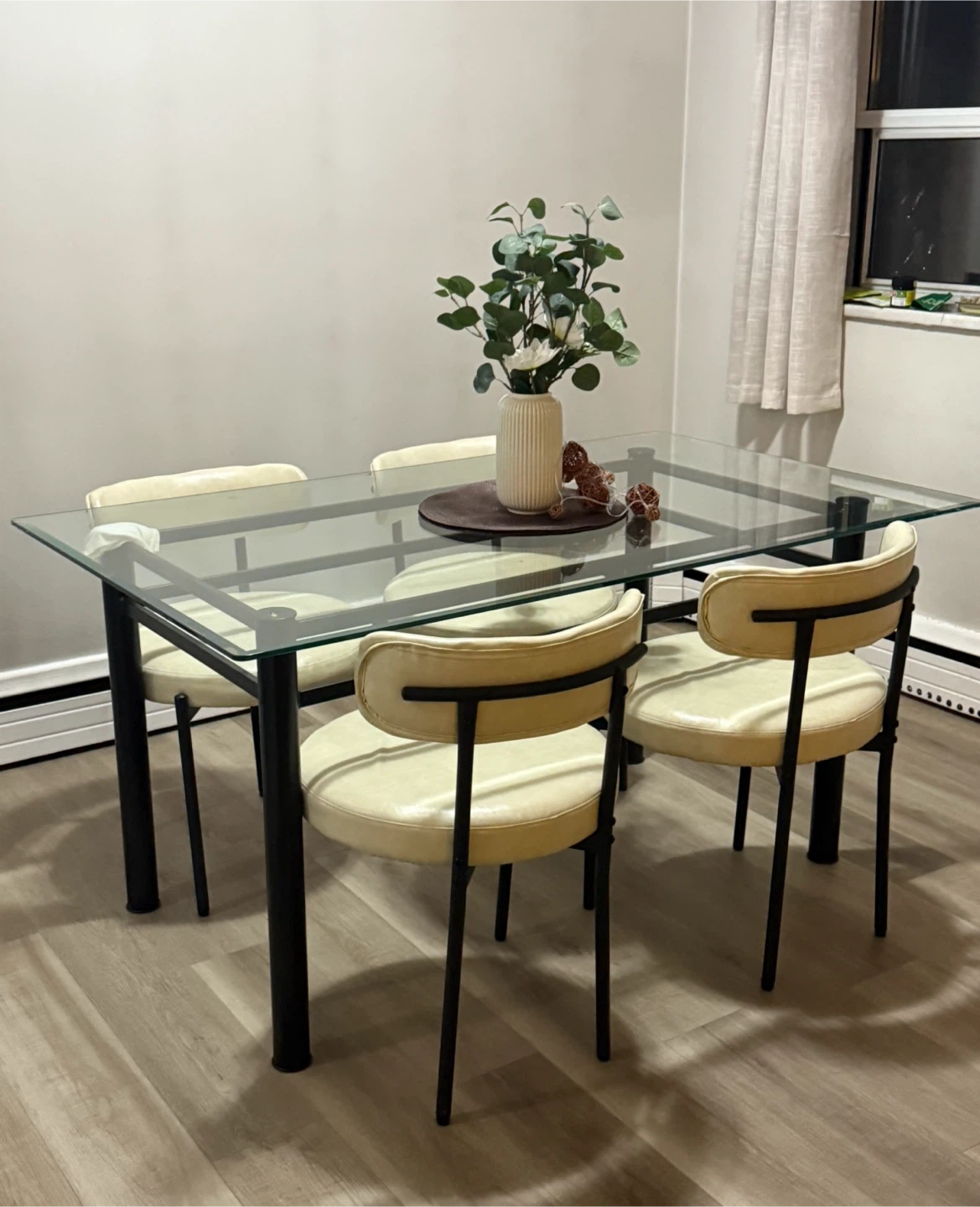 Glass Top Dining Table with 4 Chairs