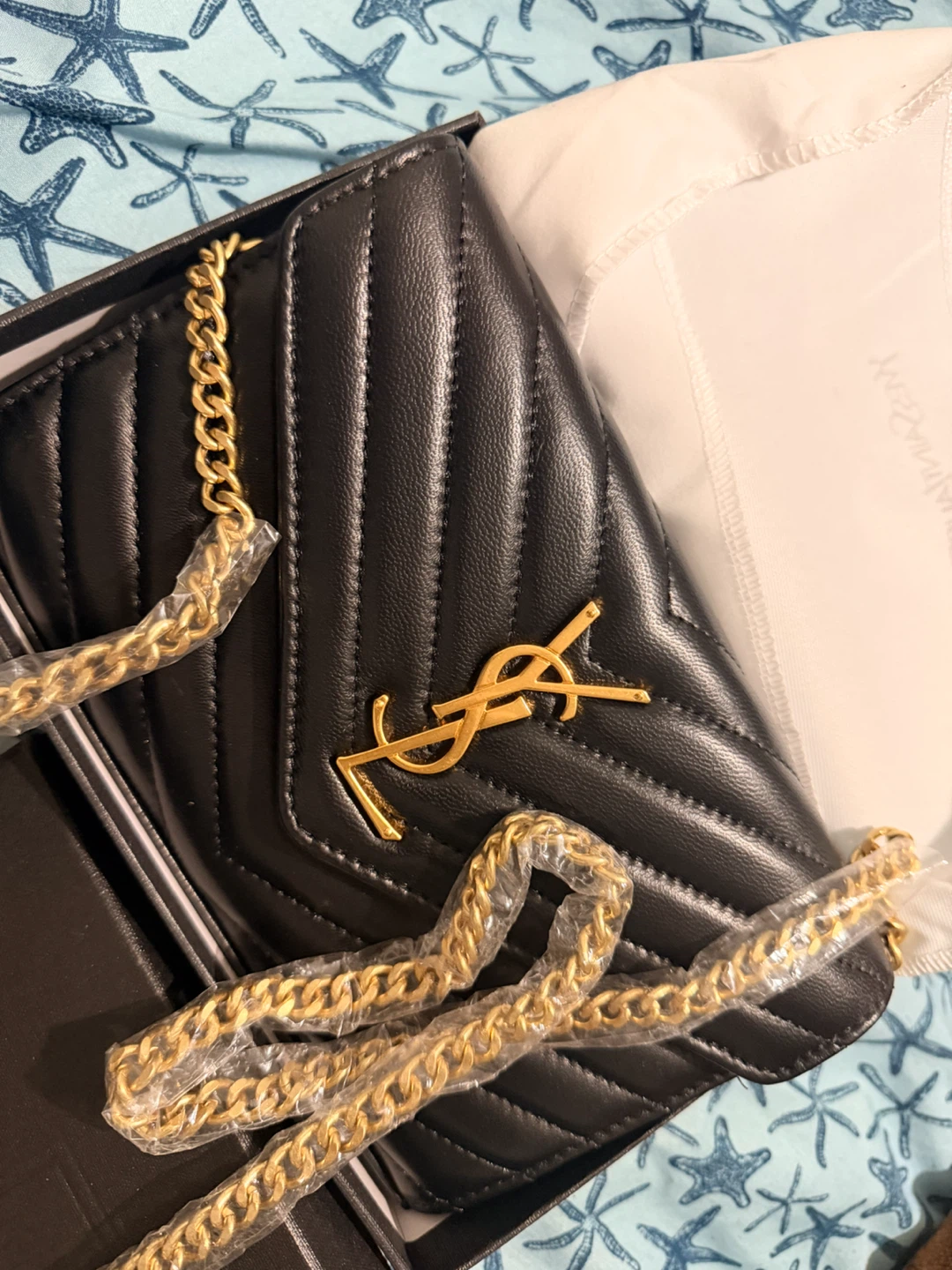 Saint Laurent Black Chevron Wallet On Chain - photo 2
