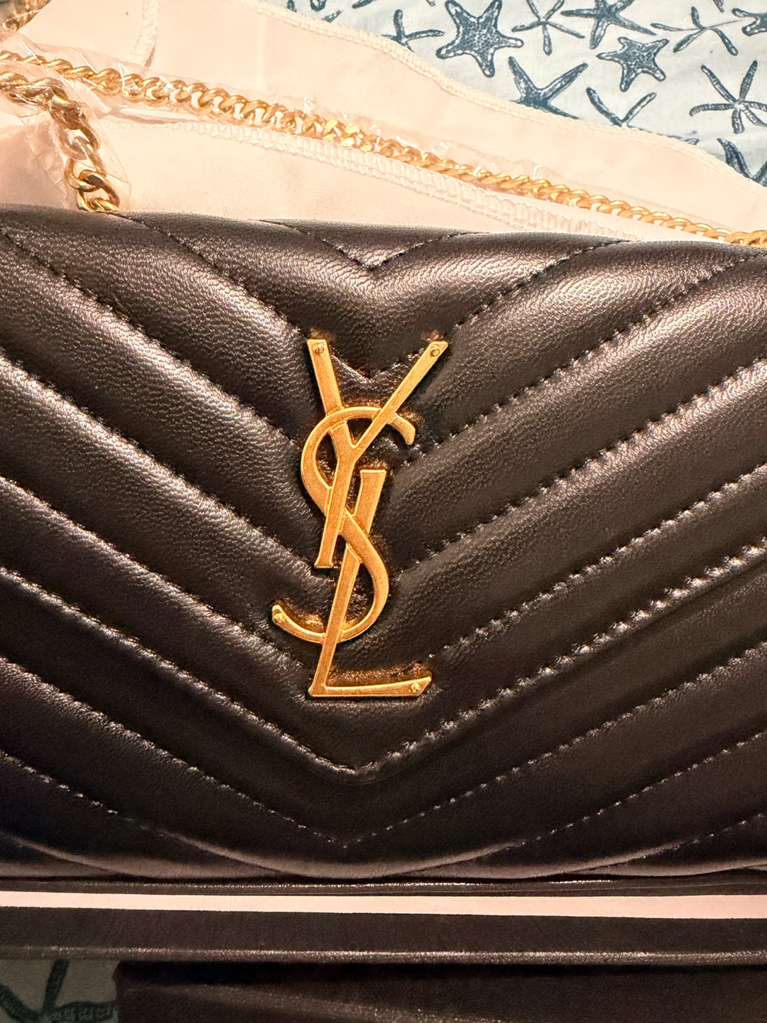 Saint Laurent Black Chevron Wallet On Chain - photo 3
