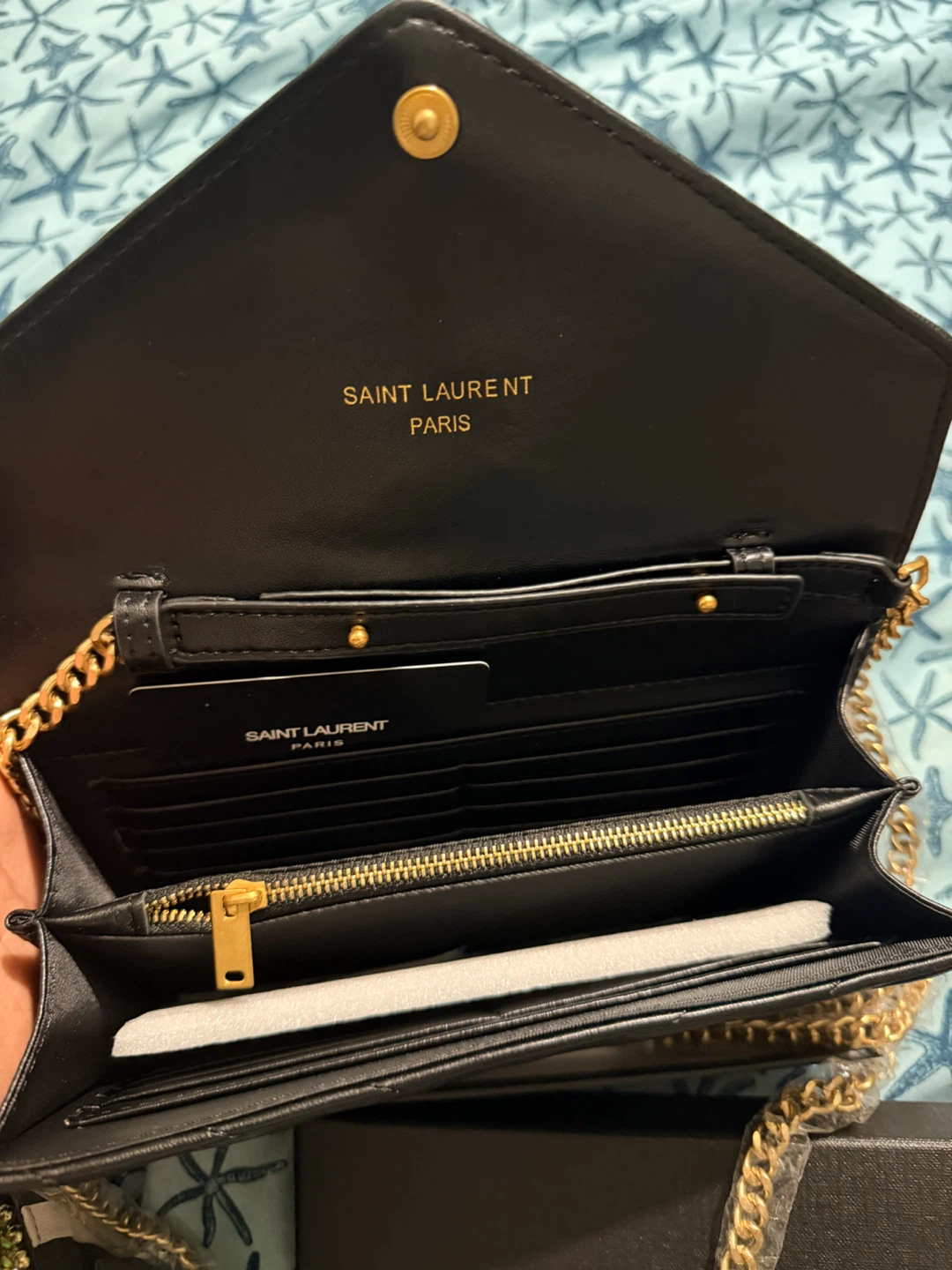 Saint Laurent Black Chevron Wallet On Chain - photo 4