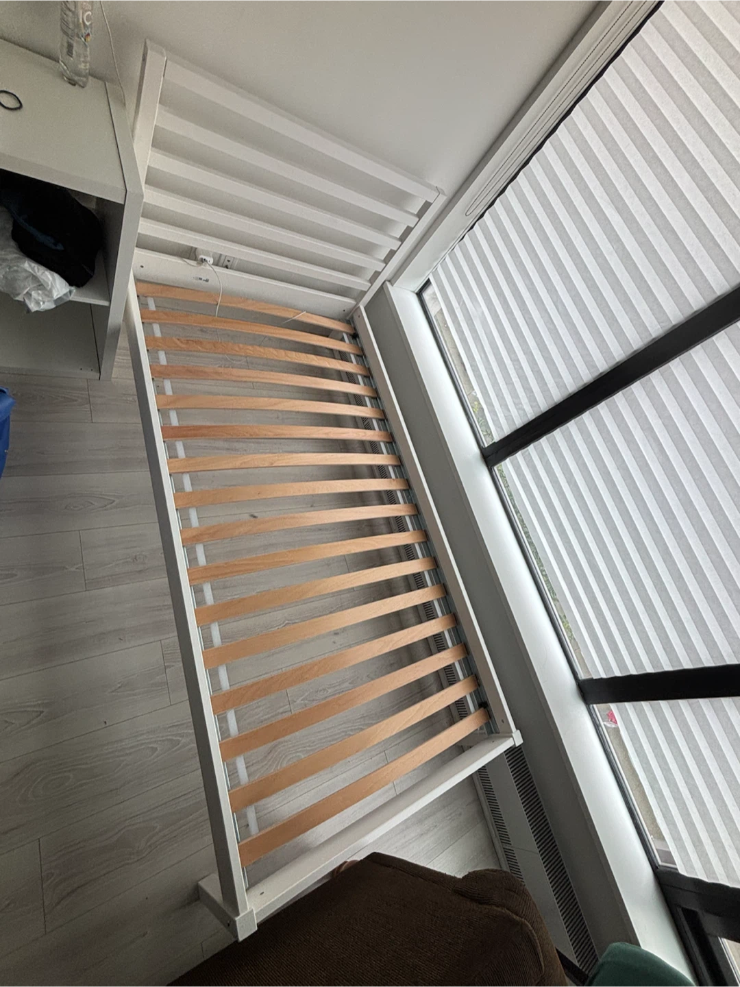 White Bed Frame with Wooden Slats