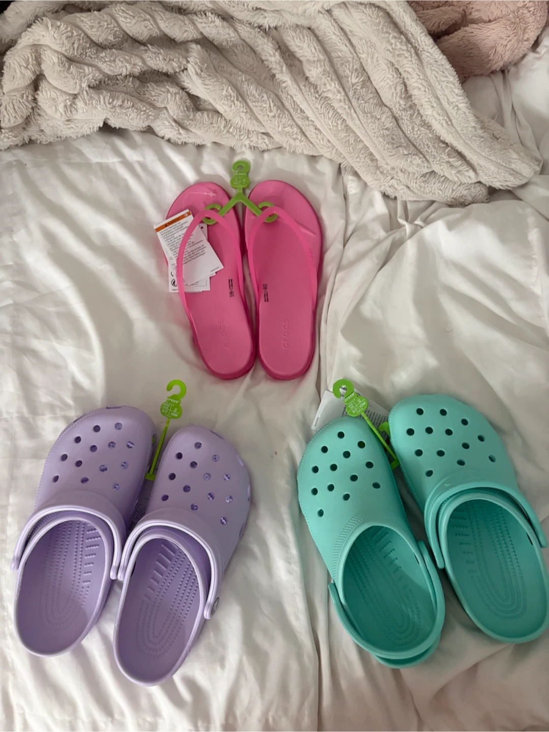 Crocs Classic Clops and Flip-Flops - Purple, Teal, Pink