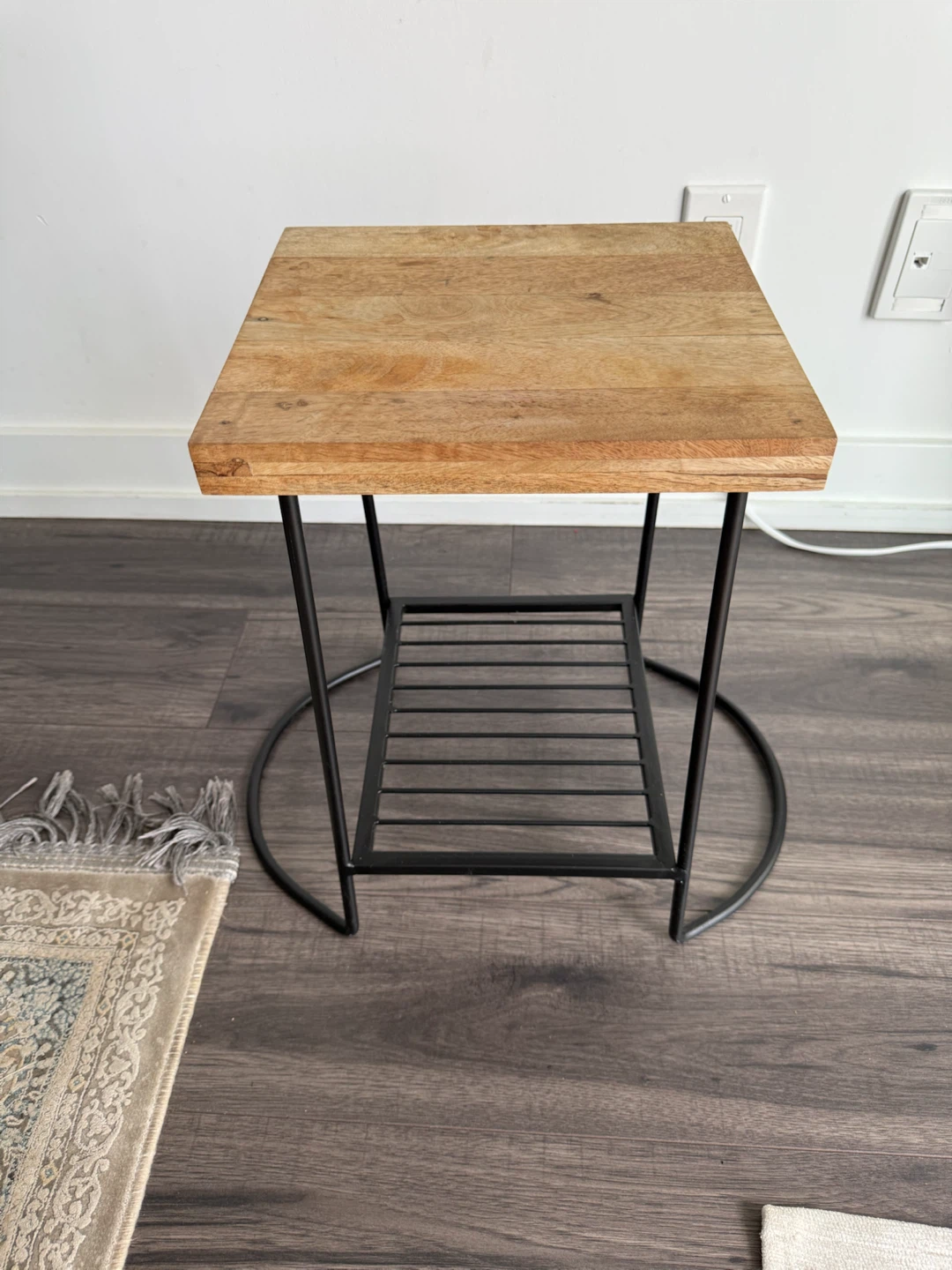 Wood Top Side Table with Metal Base