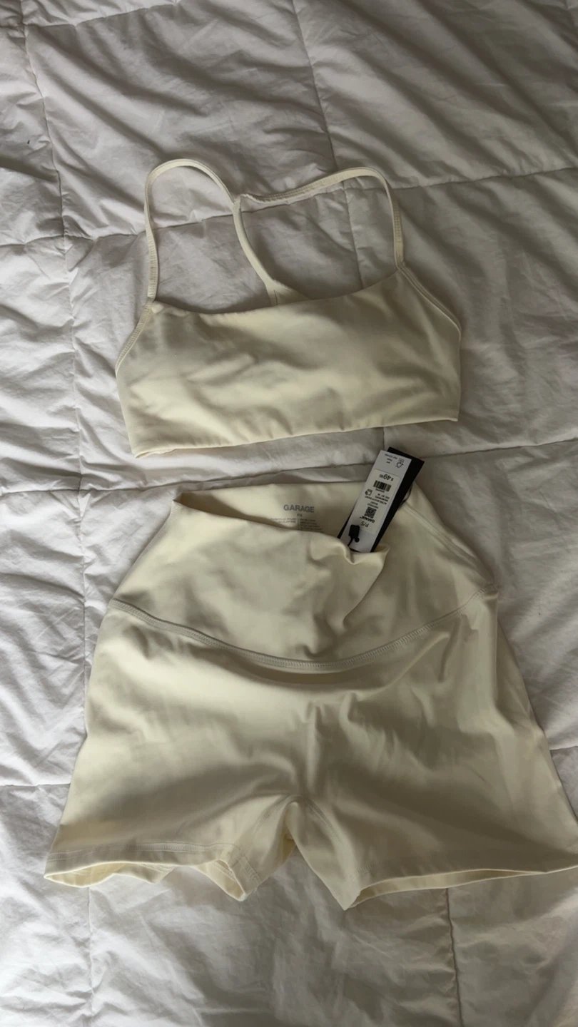 Garage Cream Sports Bra & Shorts Set