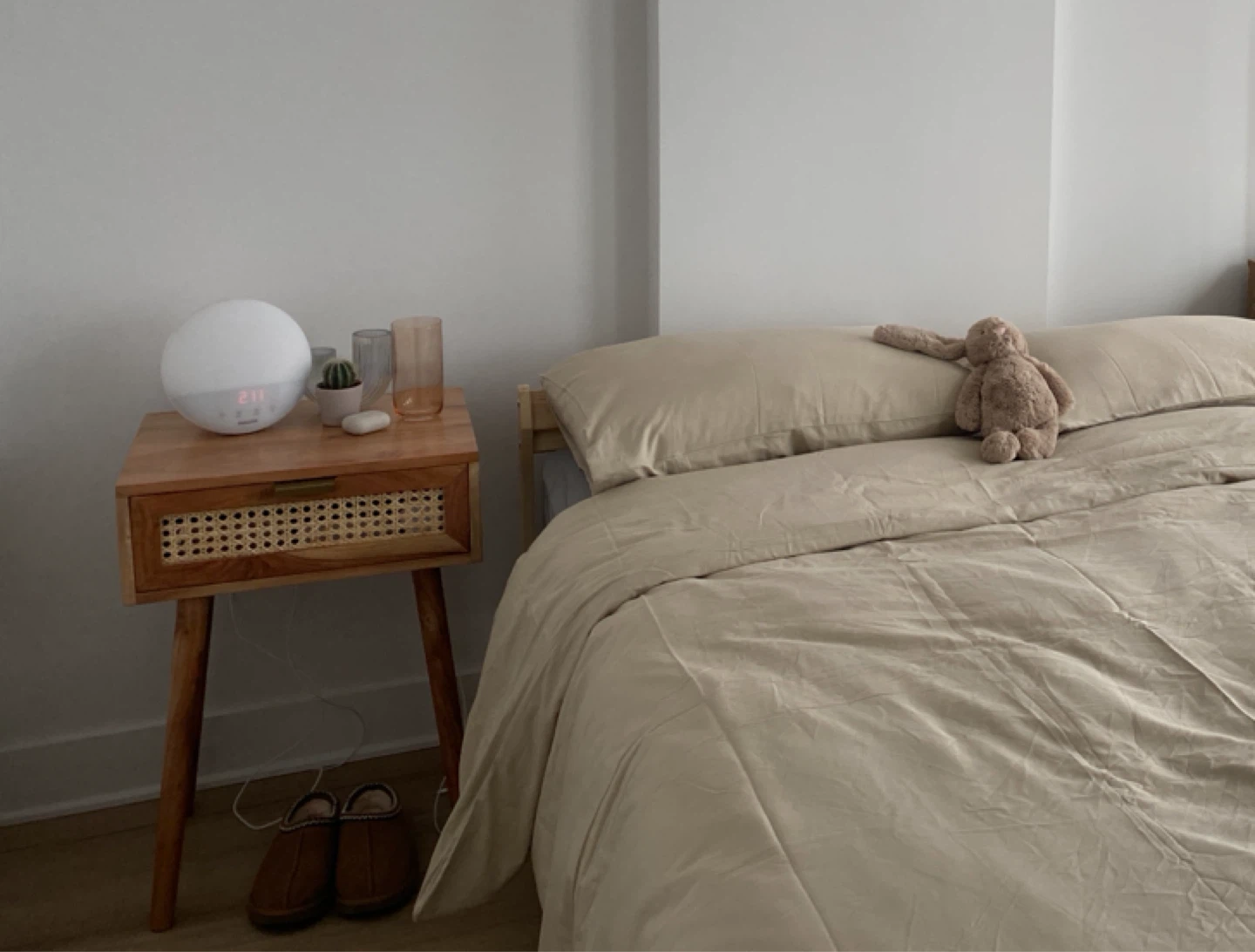 Wooden Nightstand with Rattan Drawer - photo 2