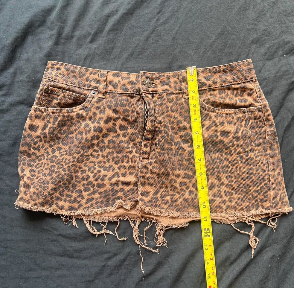 Brown Leopard Print Denim Mini Skirt