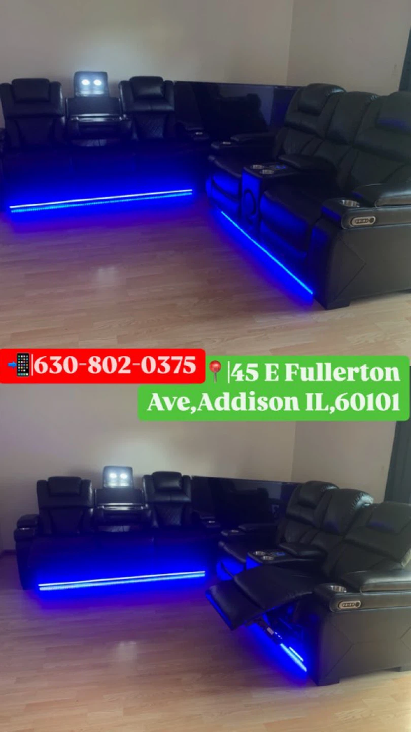 Black Leather Home Theater Recliner Seating - photo 2