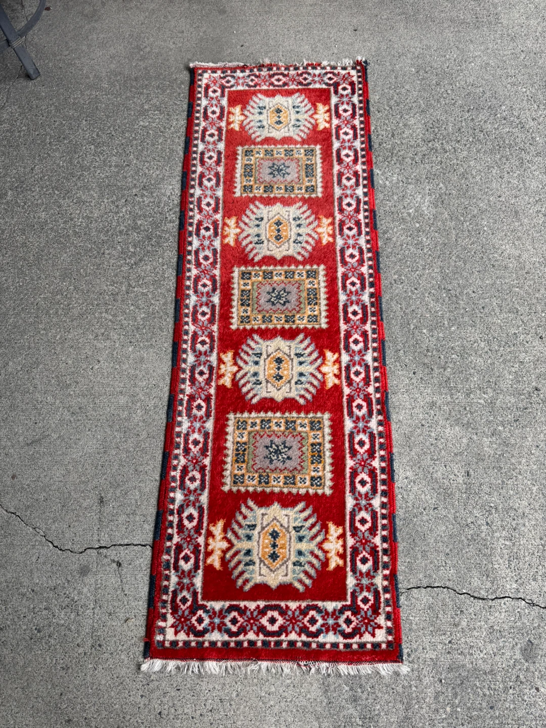 Vintage Kazak Tribal Runner Wool Rug
