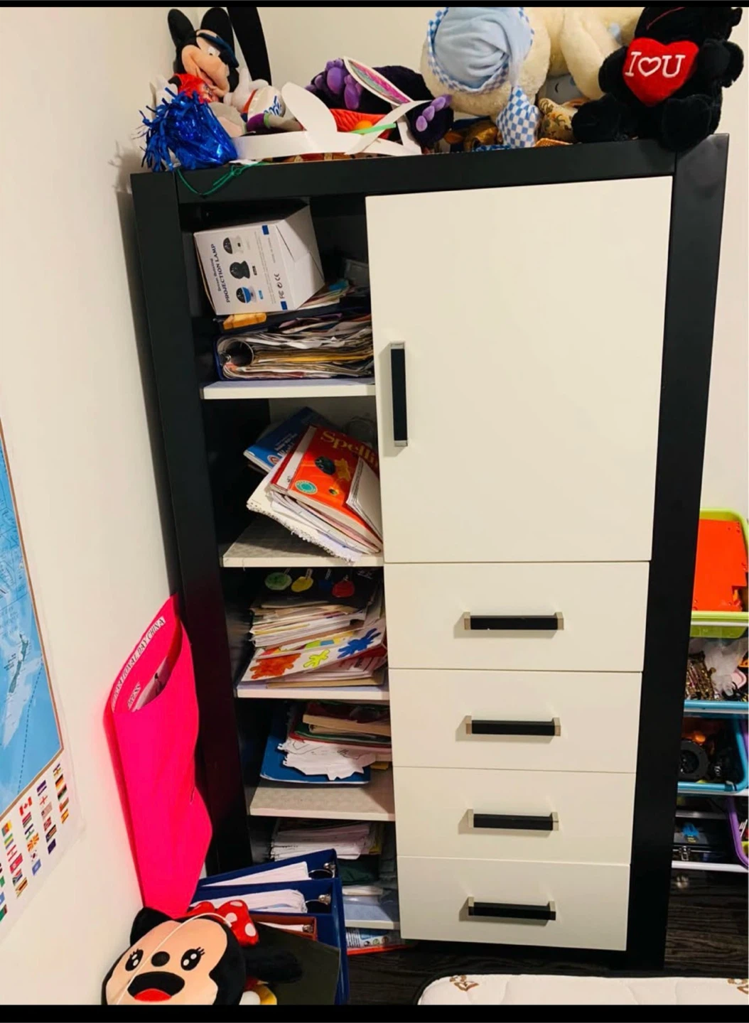 White and Black Storage Cabinet with Drawers
