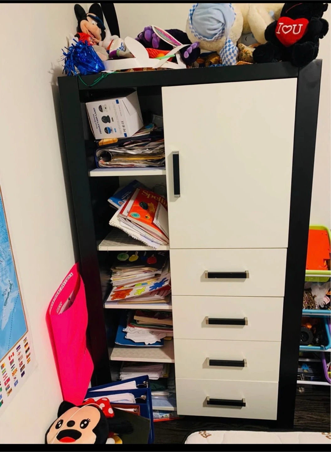White and Black Storage Cabinet with Drawers