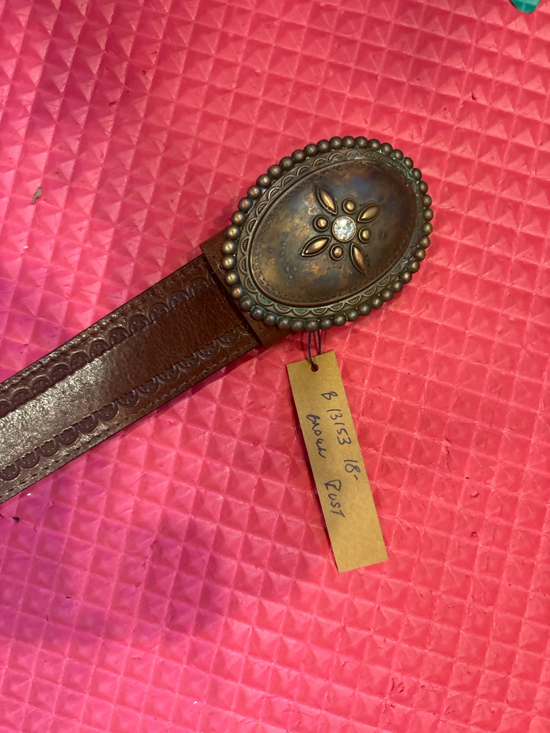 Brown Leather Belt with Oval Buckle - photo 2