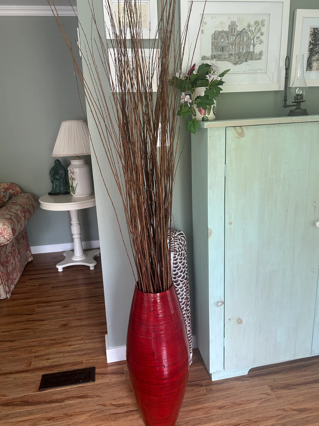 Red Decorative Vase with Branches