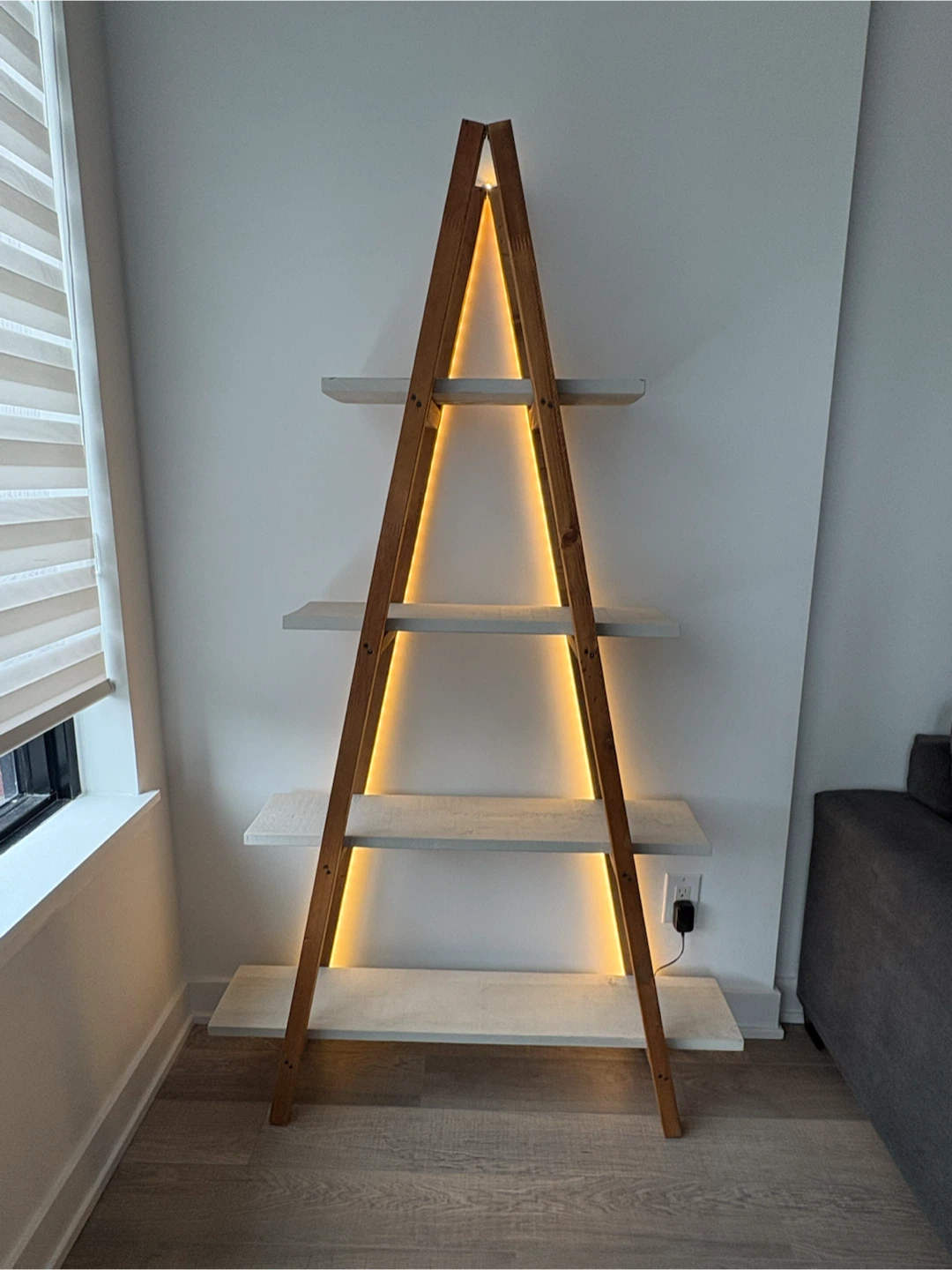 Ladder Shelf with Integrated LED Lighting