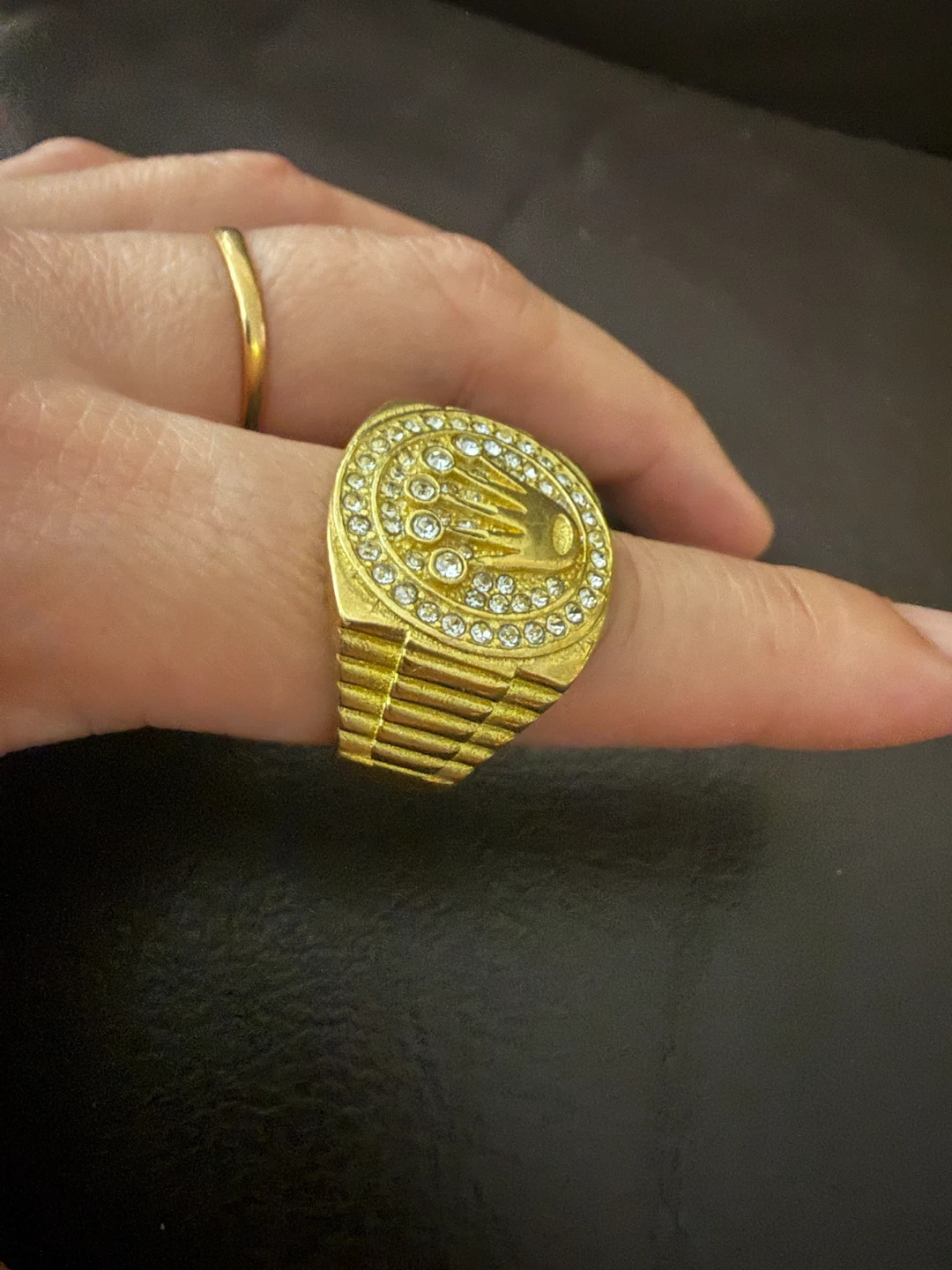 Gold Ring with Diamonds and Crown Logo - photo 2