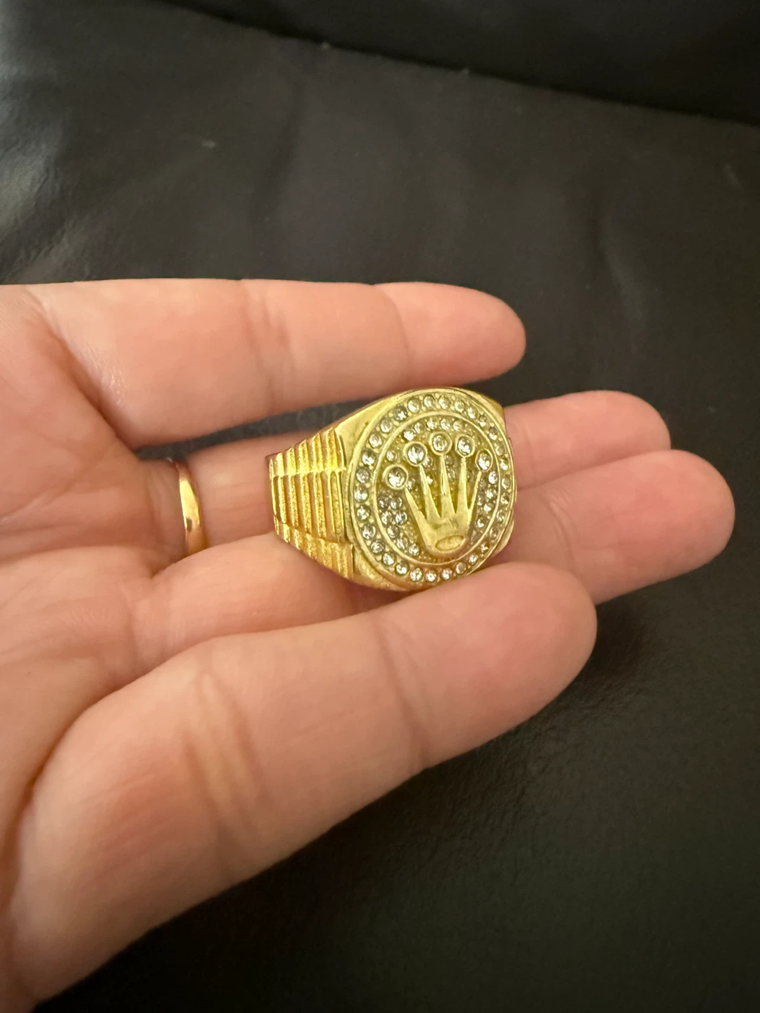 Gold Ring with Diamonds and Crown Logo - photo 3