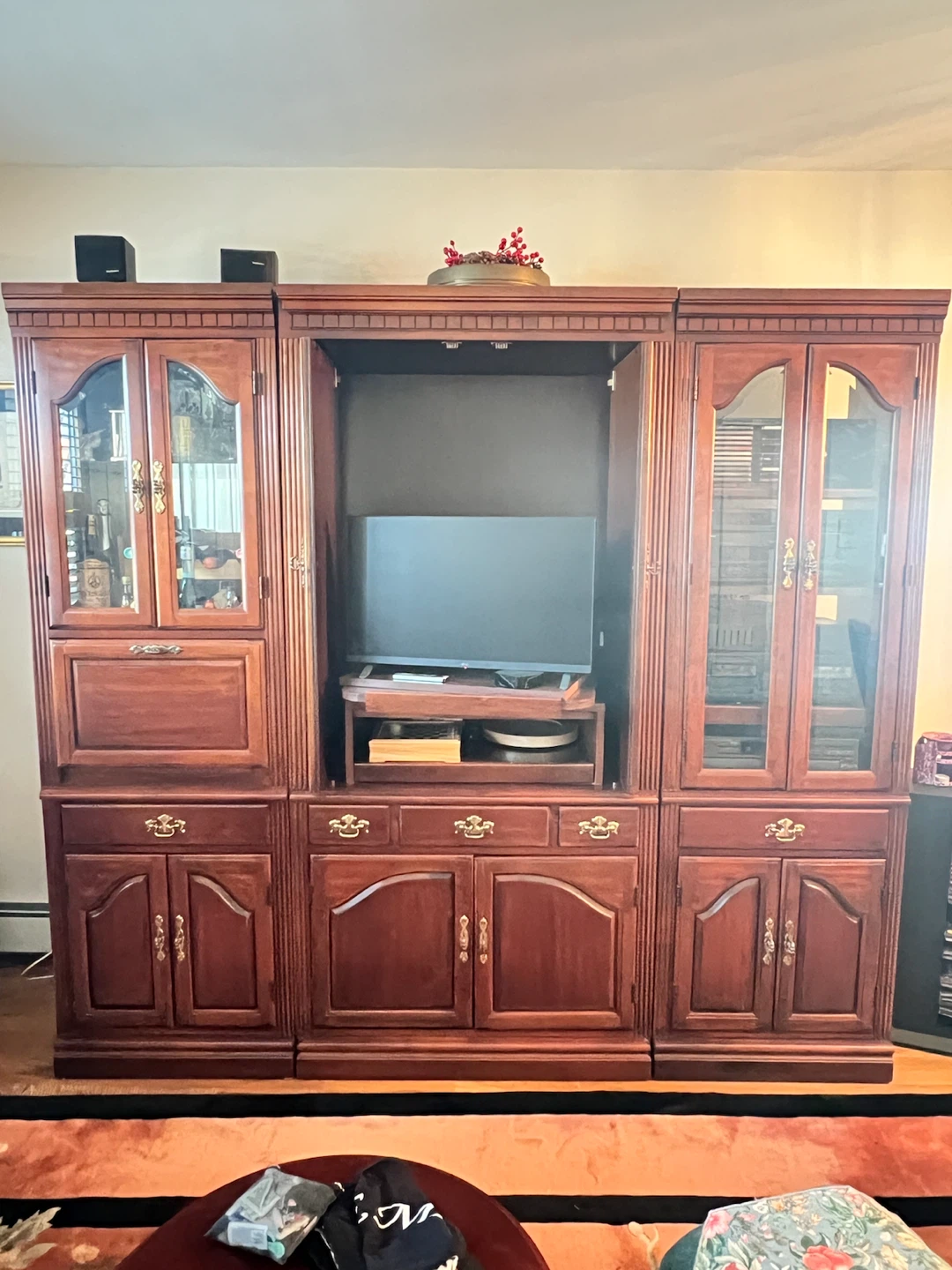 Wood Entertainment Center with Glass Doors - photo 2
