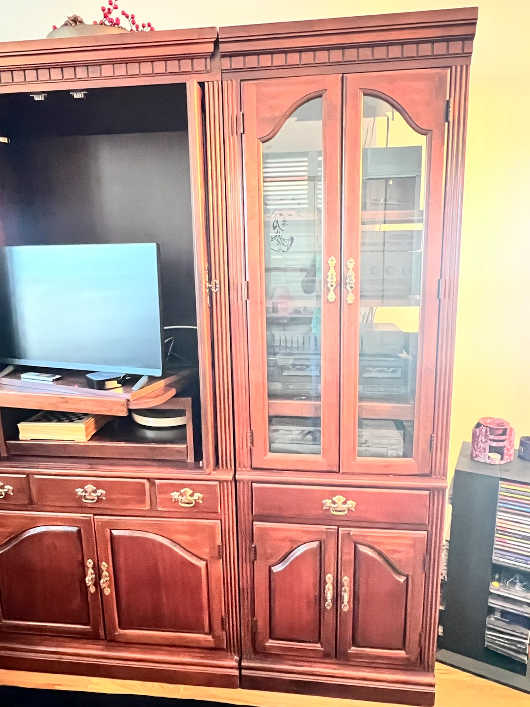 Wood Entertainment Center with Glass Doors - photo 3