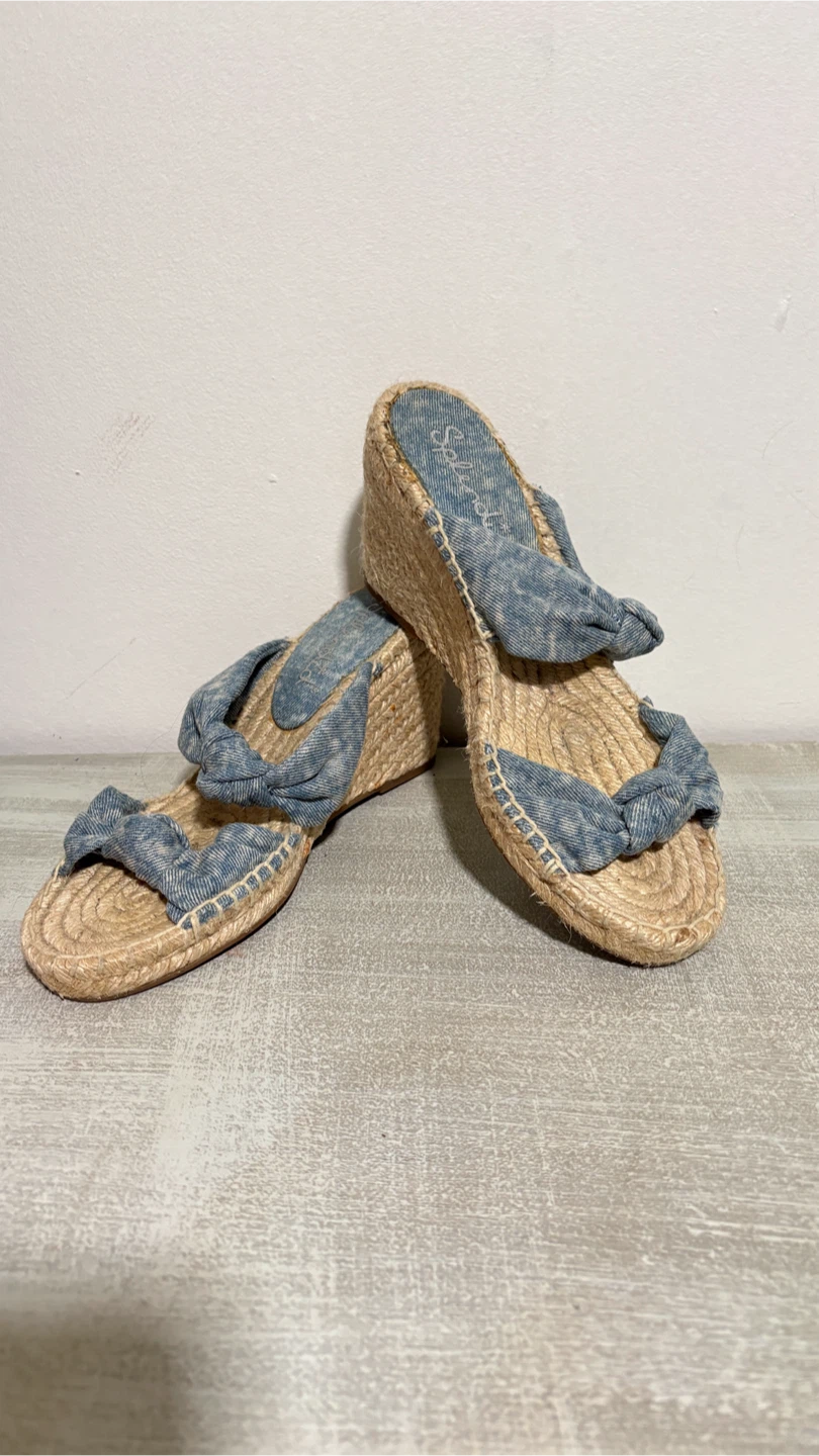 Denim Wedge Espadrille Sandals