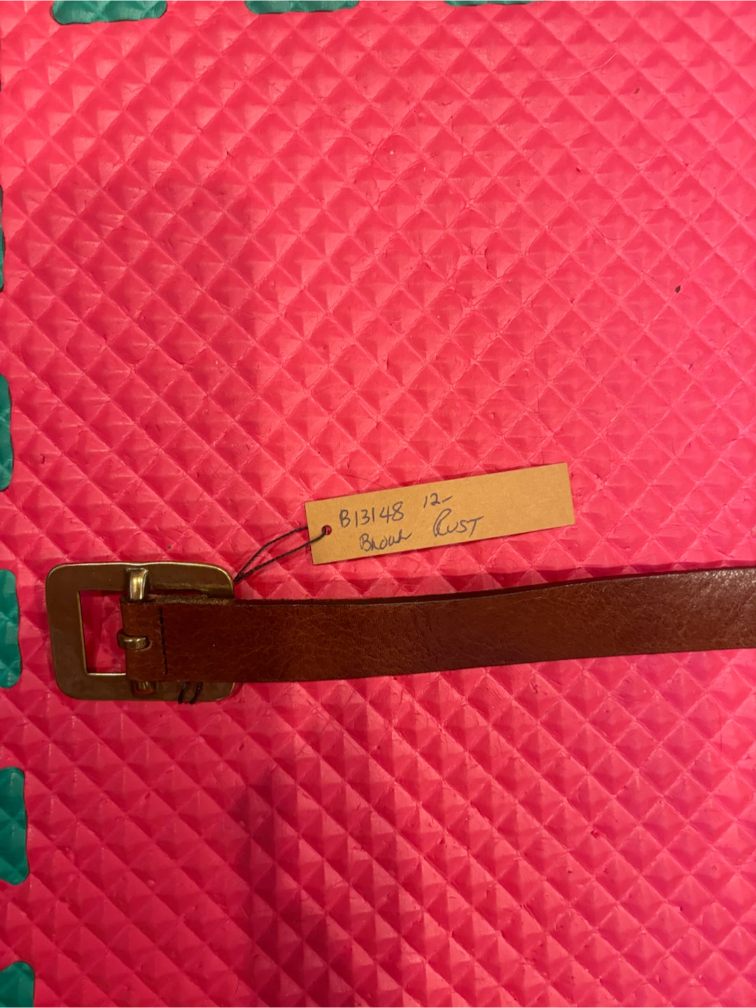 Brown Leather Belt with Brass Buckle - photo 2