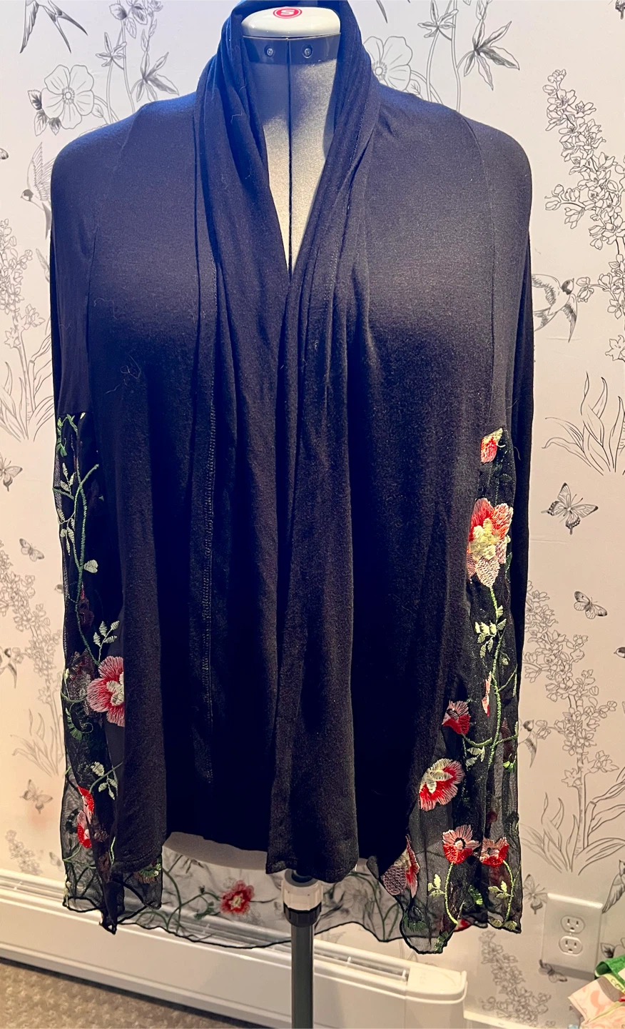 Black Embroidered Cardigan