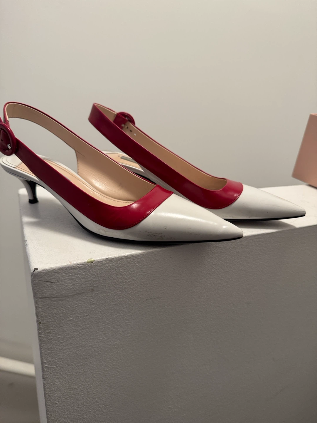 Prada Slingback Heels White Red Size 38.5