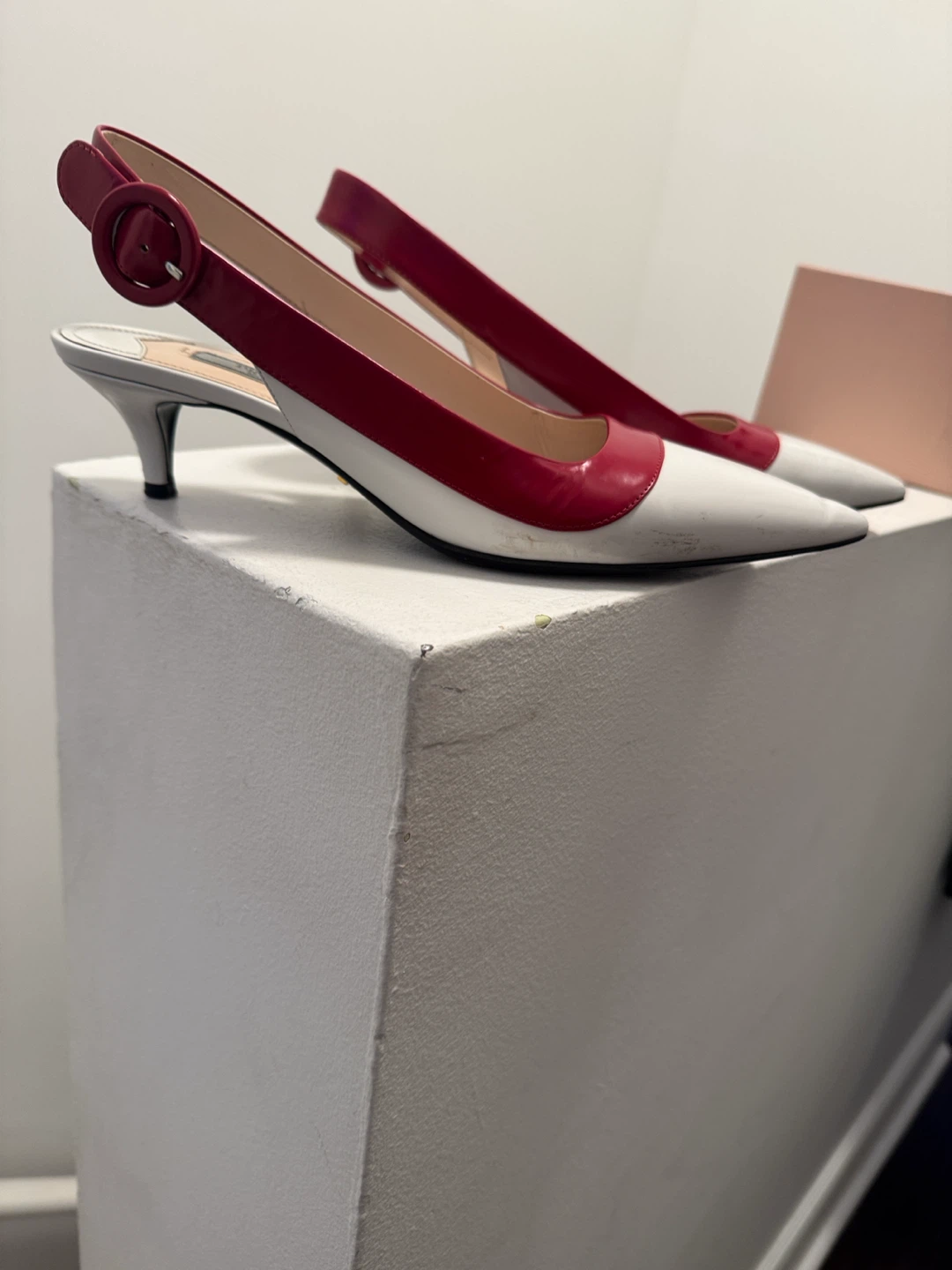 Prada Slingback Heels White Red Size 38.5 - photo 2