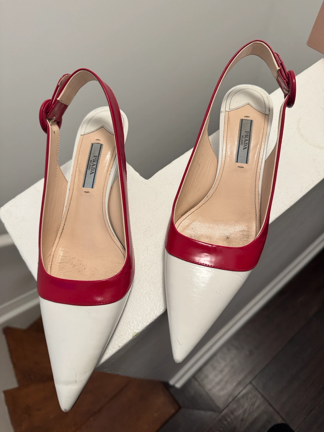 Prada Slingback Heels White Red Size 38.5 - photo 5