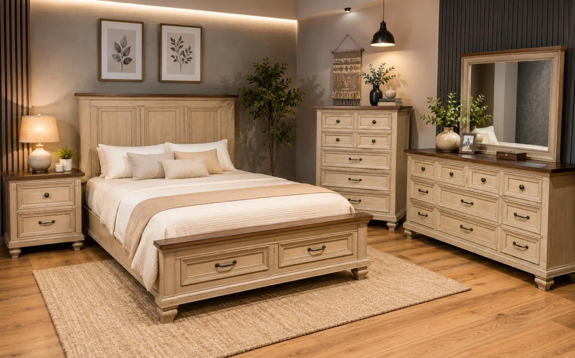 Bedroom Furniture Set - Bed, Dressers, Nightstand, mirror