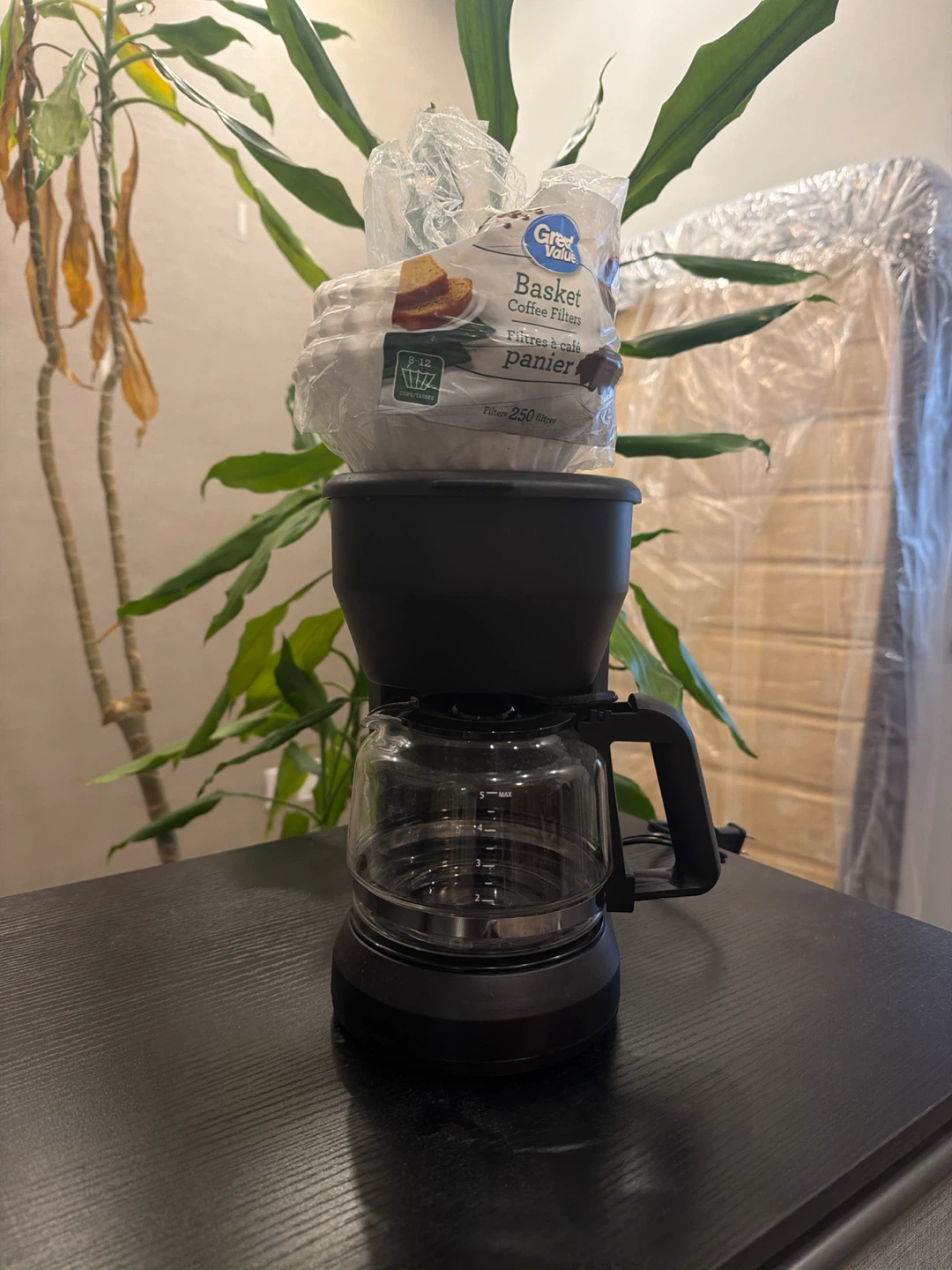 Black Coffee Maker with Great Value Coffee Filters