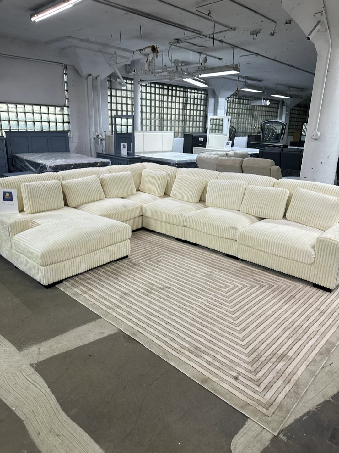 White L shape corduroy sectional