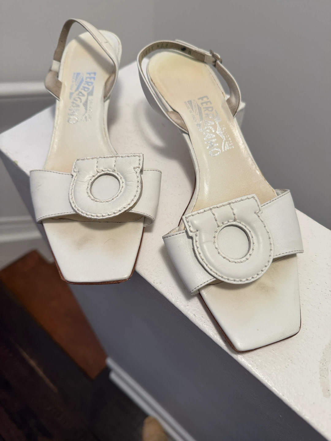 Salvatore Ferragamo White Slingback Heels