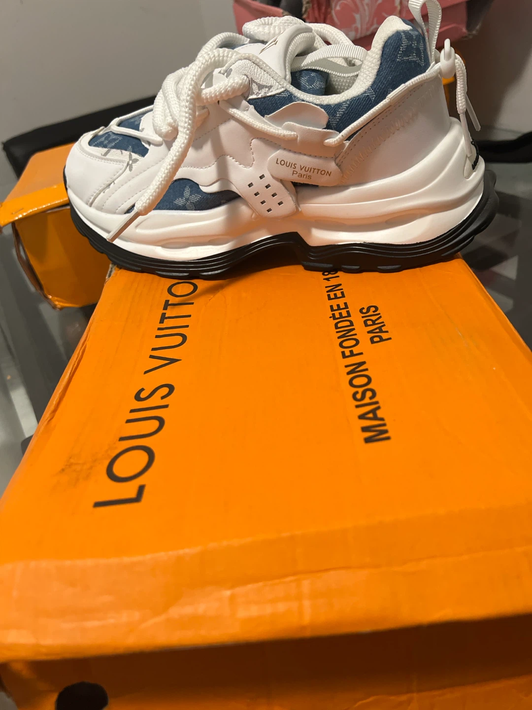 Louis Vuitton White & Blue Sneakers