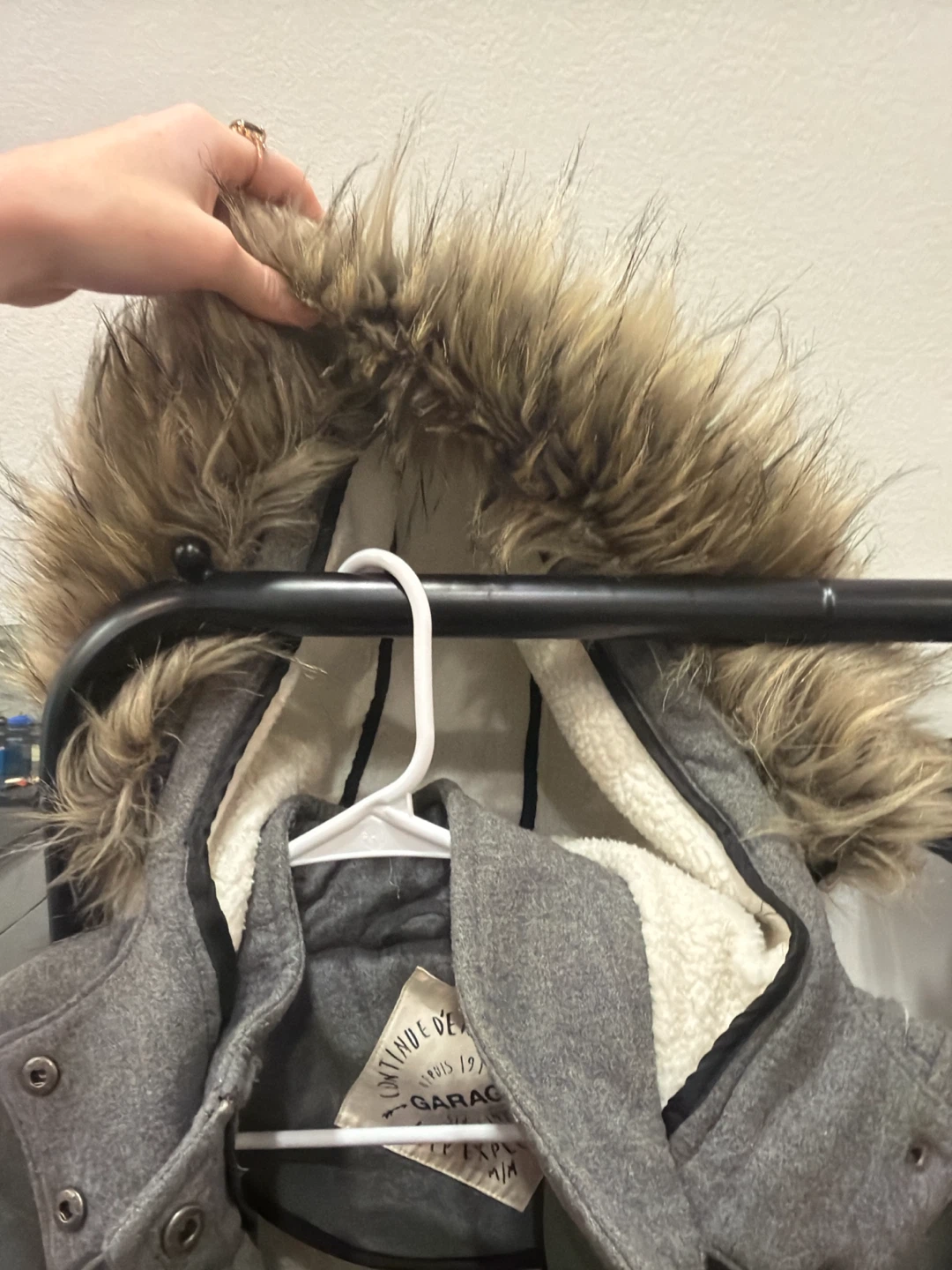 Garage Grey Coat with Faux Fur Hood - photo 3
