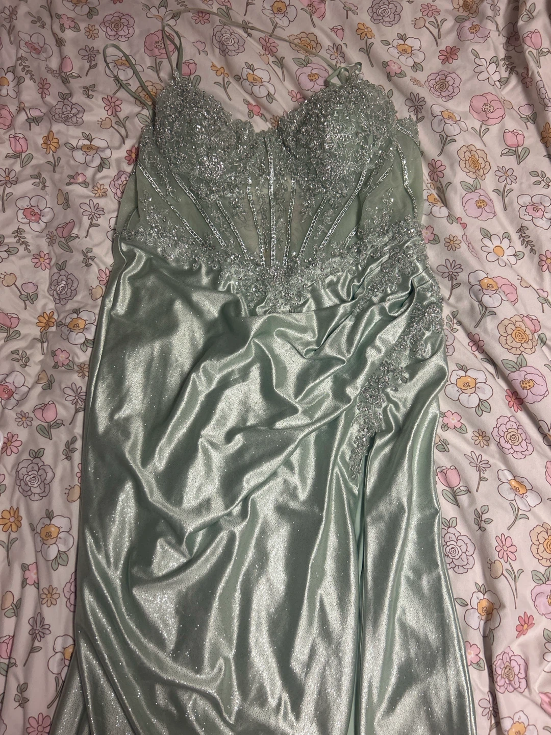 Ladivine by Cinderella Divine Mint Green Beaded Gown - Size 16
