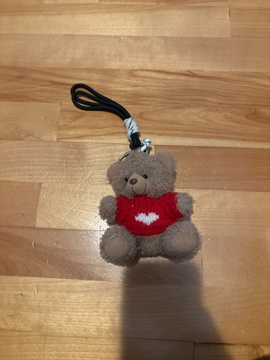 Plush Teddy Bear Keychain with Red Heart Sweater