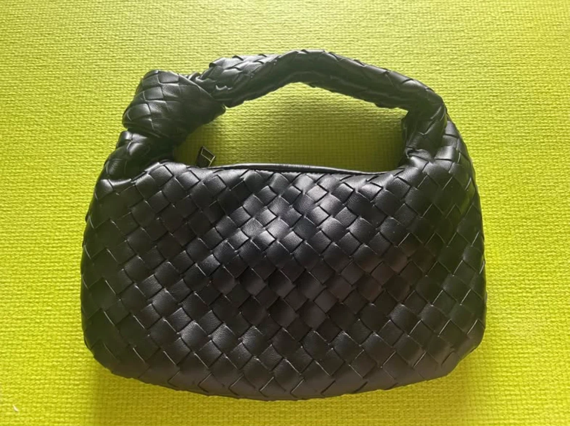 Black Woven Leather Handbag