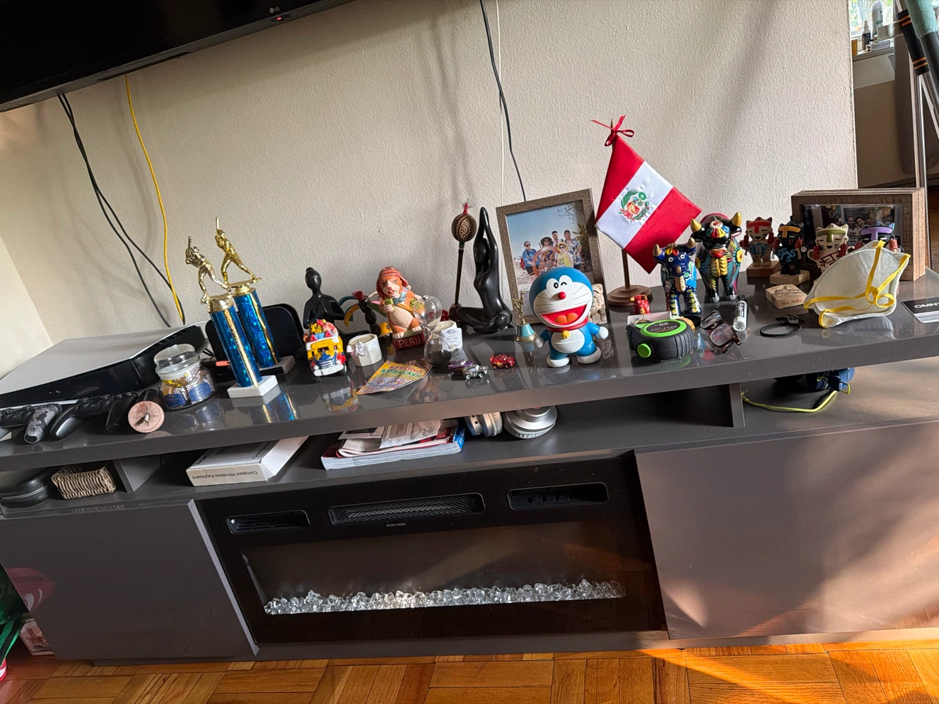 Gray Entertainment TV Stand with Electric Fireplace