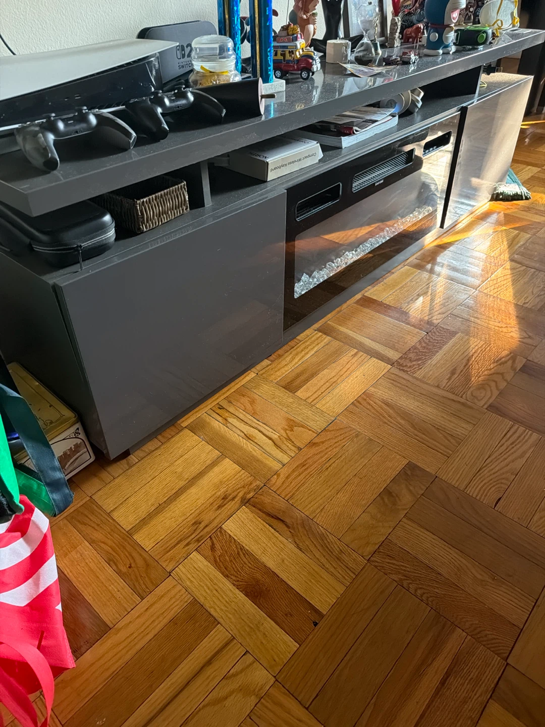 Gray Entertainment TV Stand with Electric Fireplace - photo 2