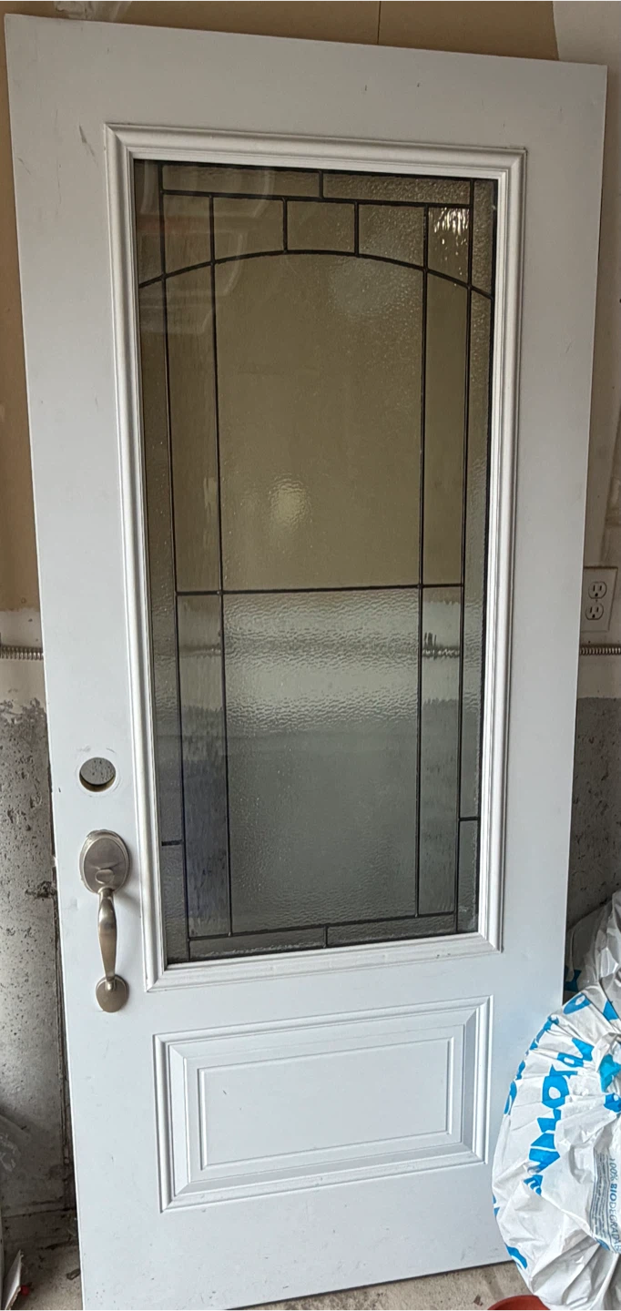 White Entry Door with Decorative Glass